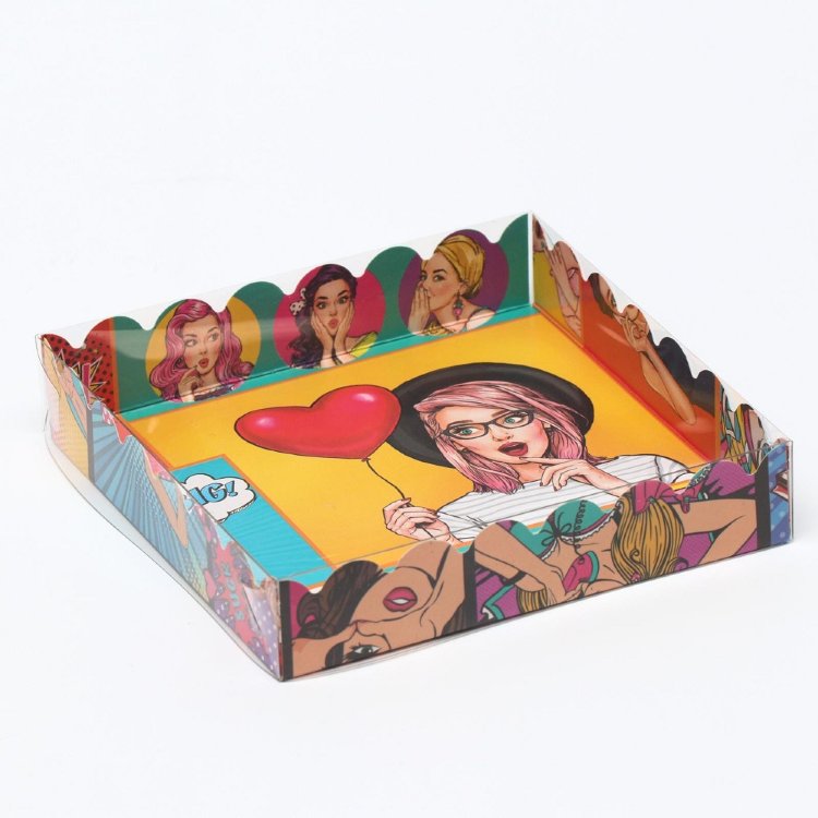 Коробочка с прозрачной крышкой,"Pop-art", 15 х 15 х 3 см